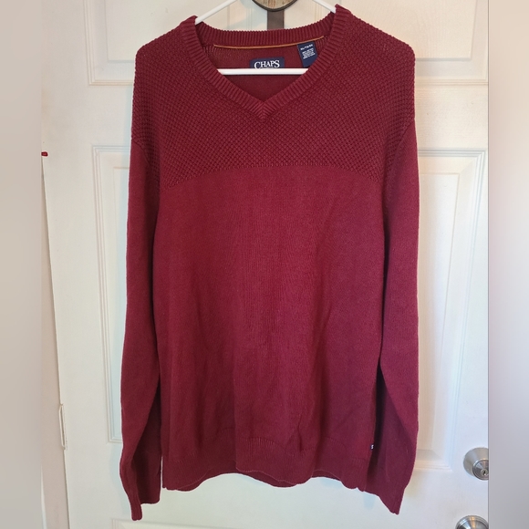 Chaps Men's Classic Long Sleeve Sweater with elbow patches,  Size: XL Color: Red - Picture 1 of 16